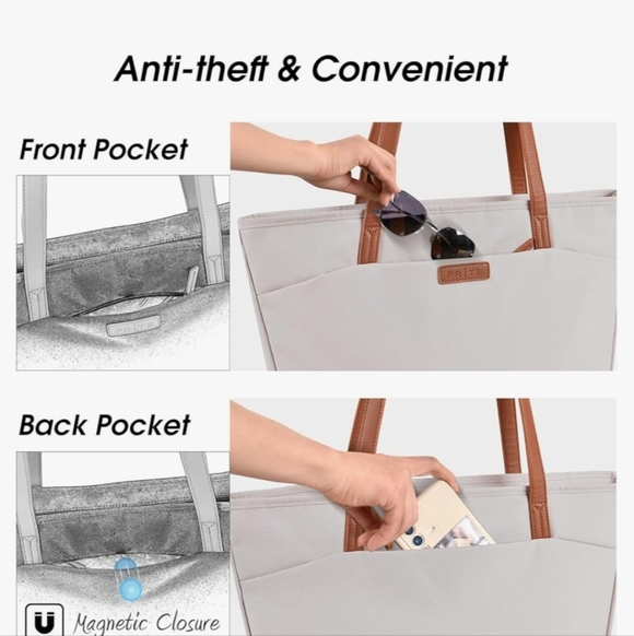 Prite Cream Laptop Tote Bag for Women Shoulder Bag Waterproof 11.8"X14 6"X3.5" - Picture 3 of 13